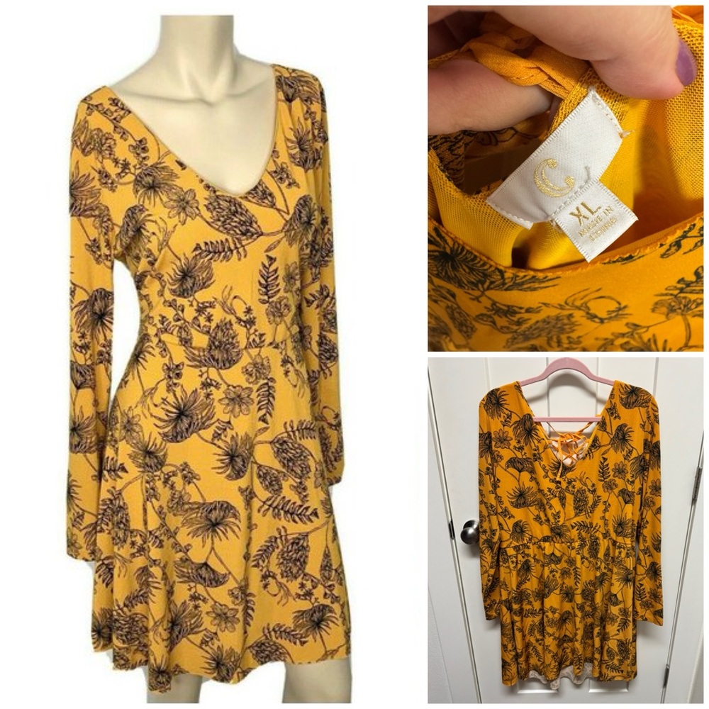 Charming Charlie Women's Yellow Floral Dress XL